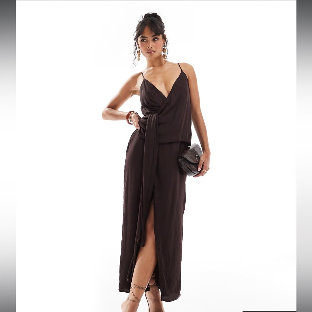 Elegant Brown Wrap Dress